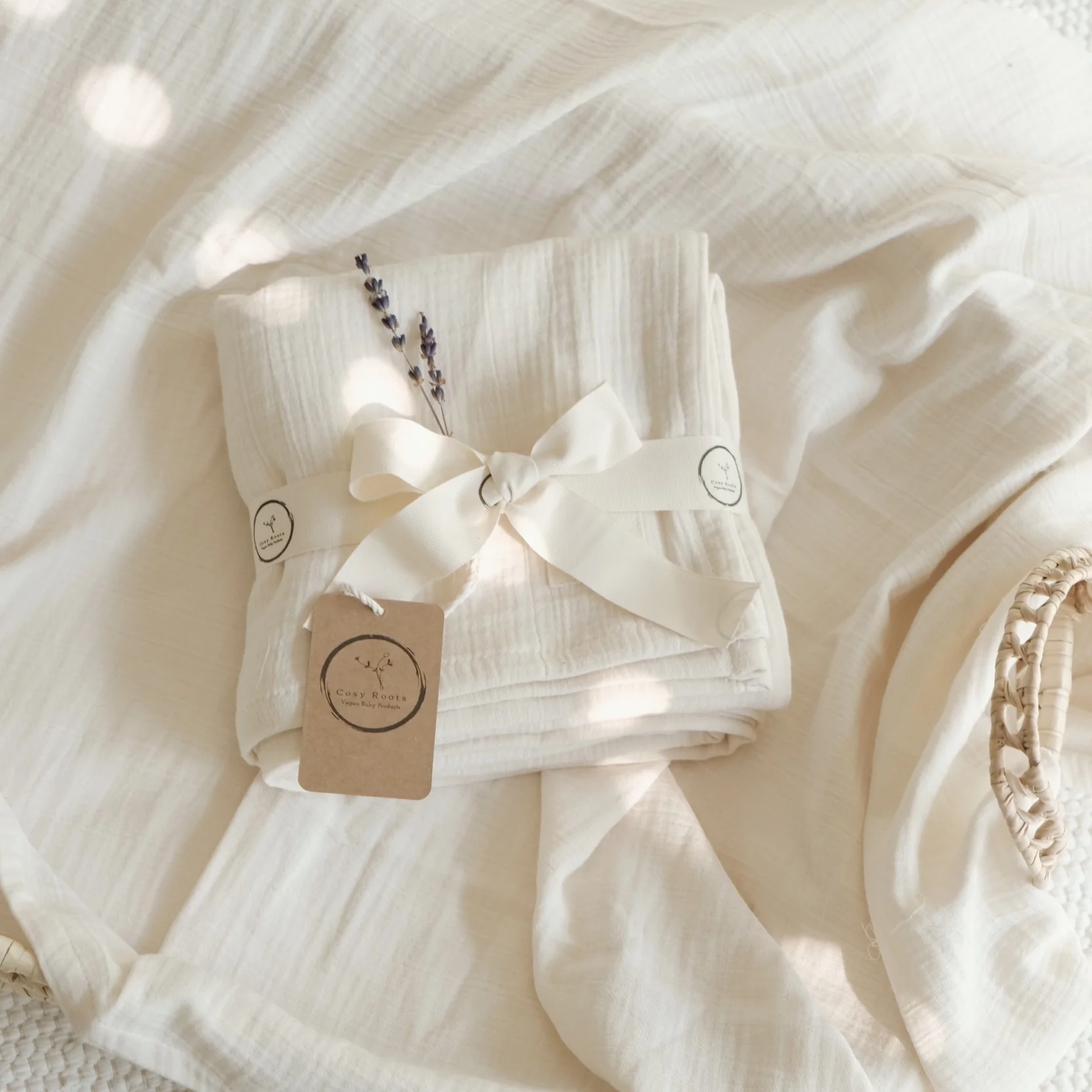 Organic Muslin Swaddle - Sand - 120x120cm - SALE - Image 5