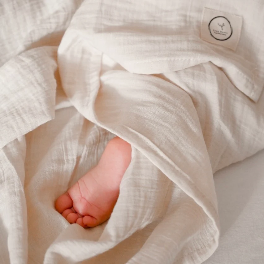 Organic Muslin Swaddle - Sand - 120x120cm - SALE - Image 6