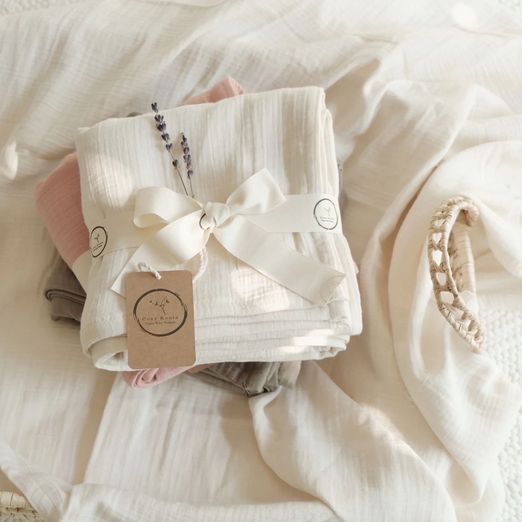 Organic Muslin Swaddle - Sand - 120x120cm - SALE - Image 8