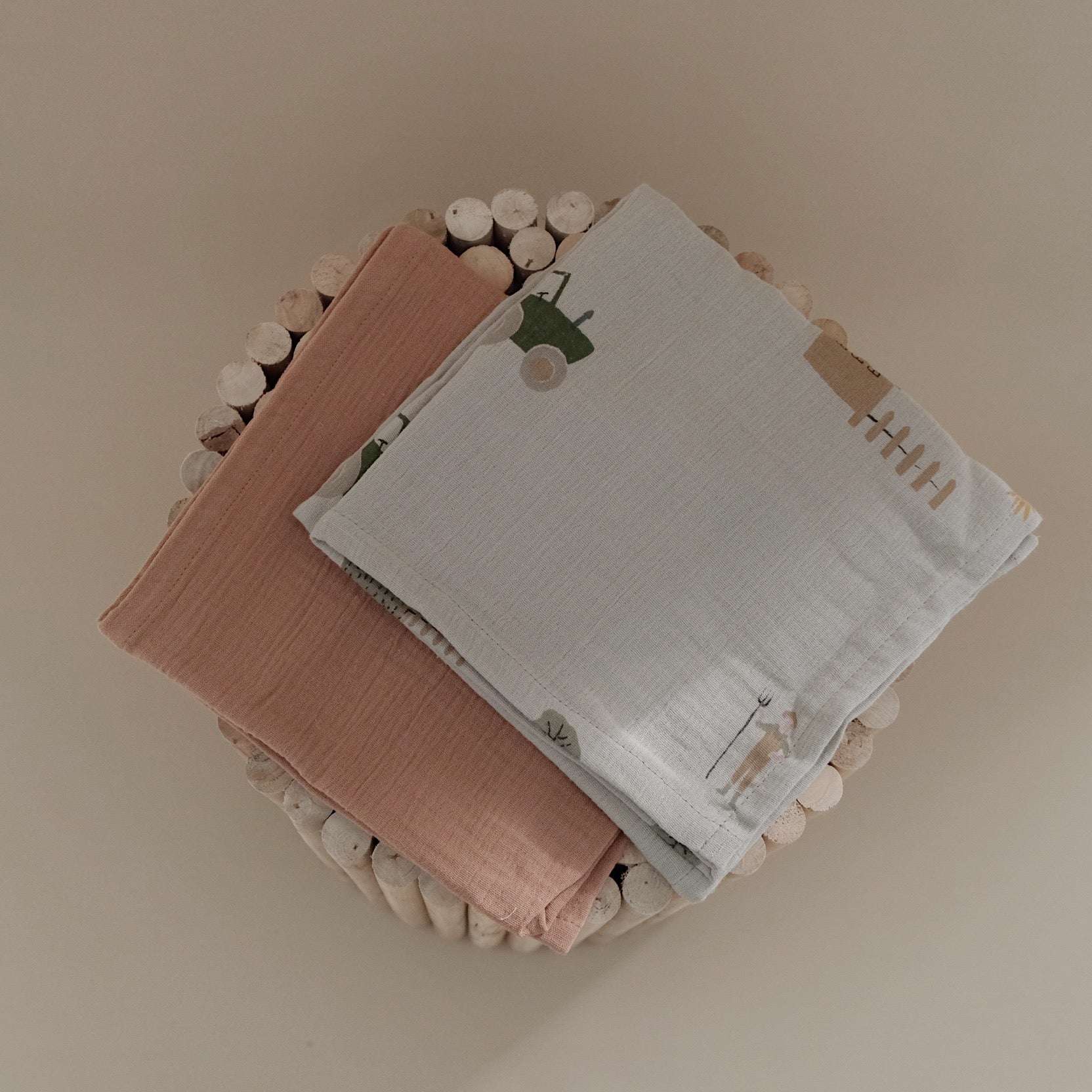 Organic Muslin Swaddle Set - Little Farm/Walnut - SALE - Image 6