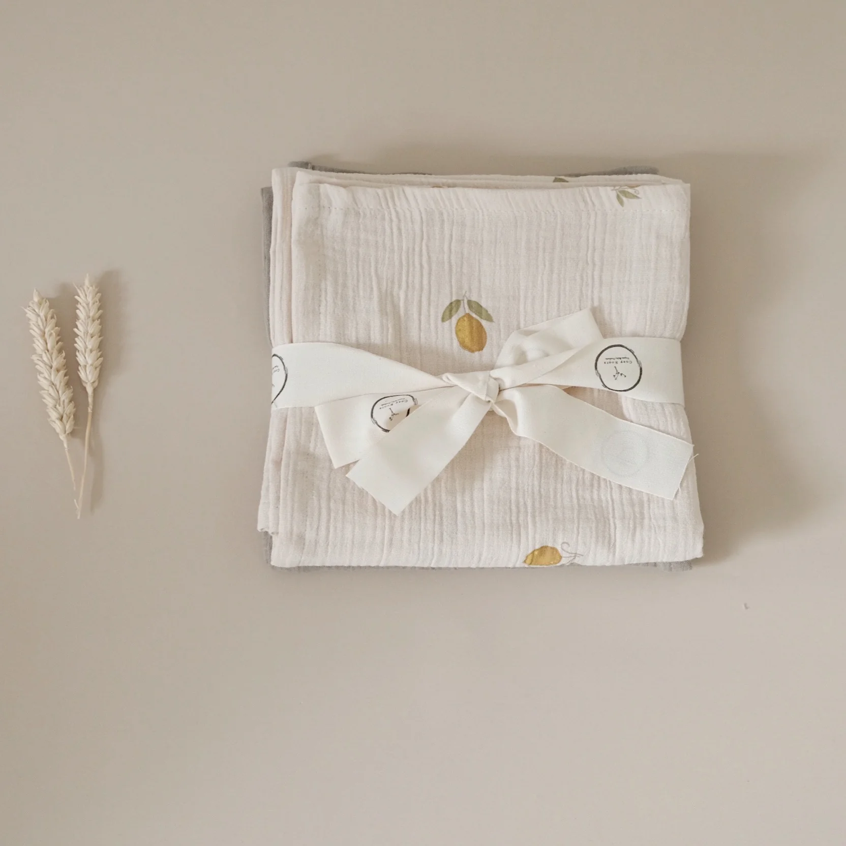Organic Muslin Swaddle Set - Pure Lemon/Khaki - SALE - Image 7