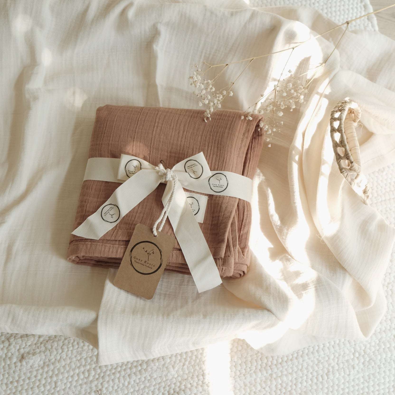 Organic Muslin Swaddle - Walnut - 120x120cm - S A L E - Image 3