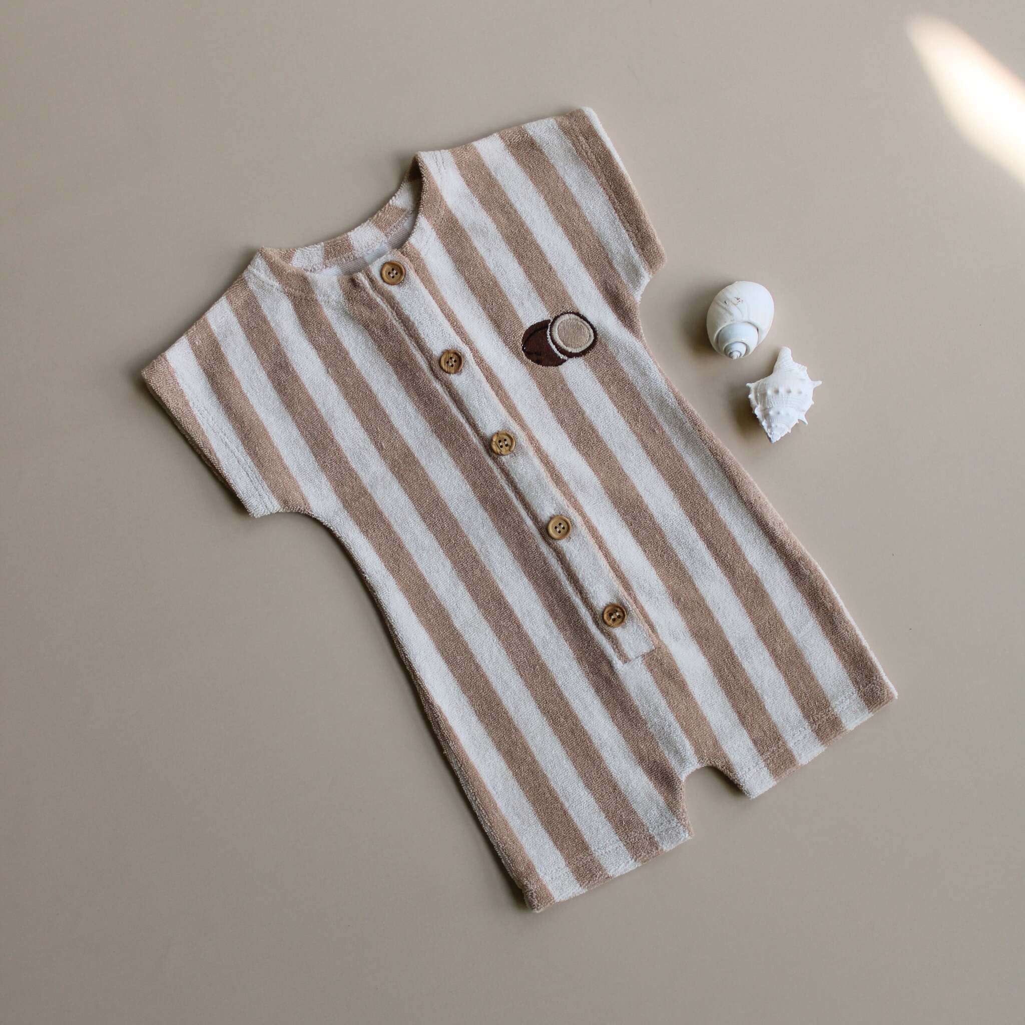 Organic Terry Onesie - Latte Striped - Image 3