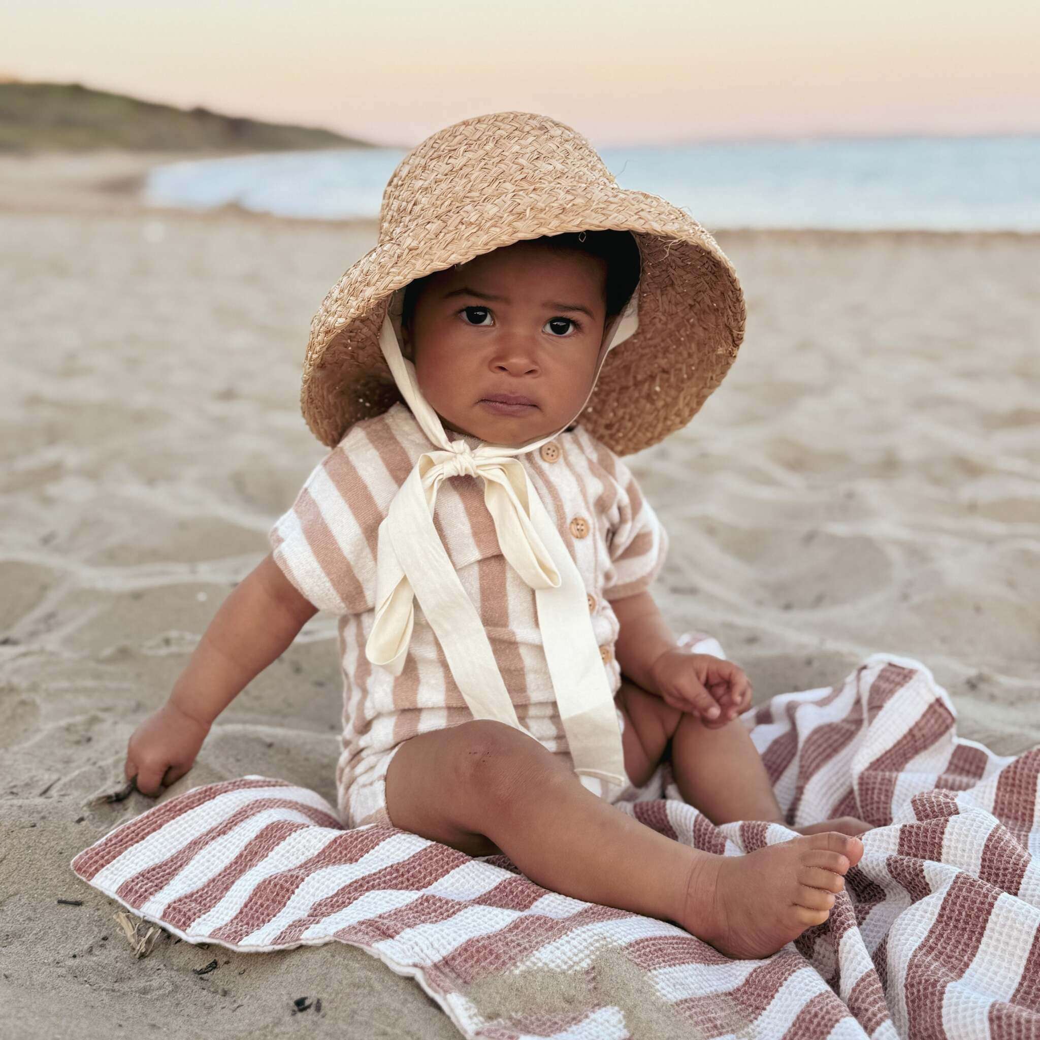 Organic Terry Onesie - Latte Striped - Image 4