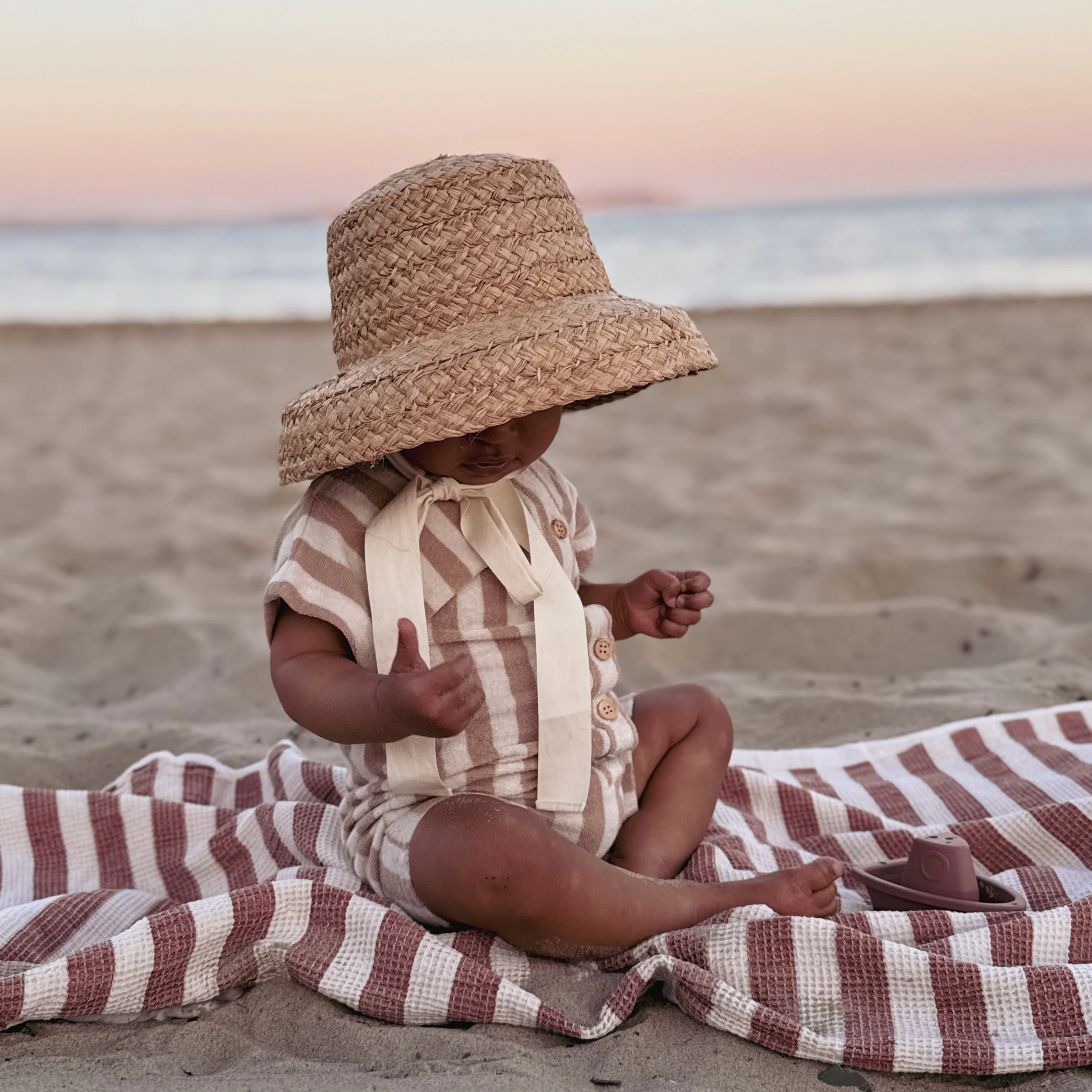 Organic Terry Onesie - Latte Striped - Image 5
