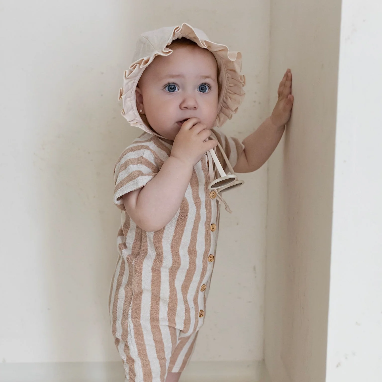 Organic Terry Onesie - Latte Striped - Image 6