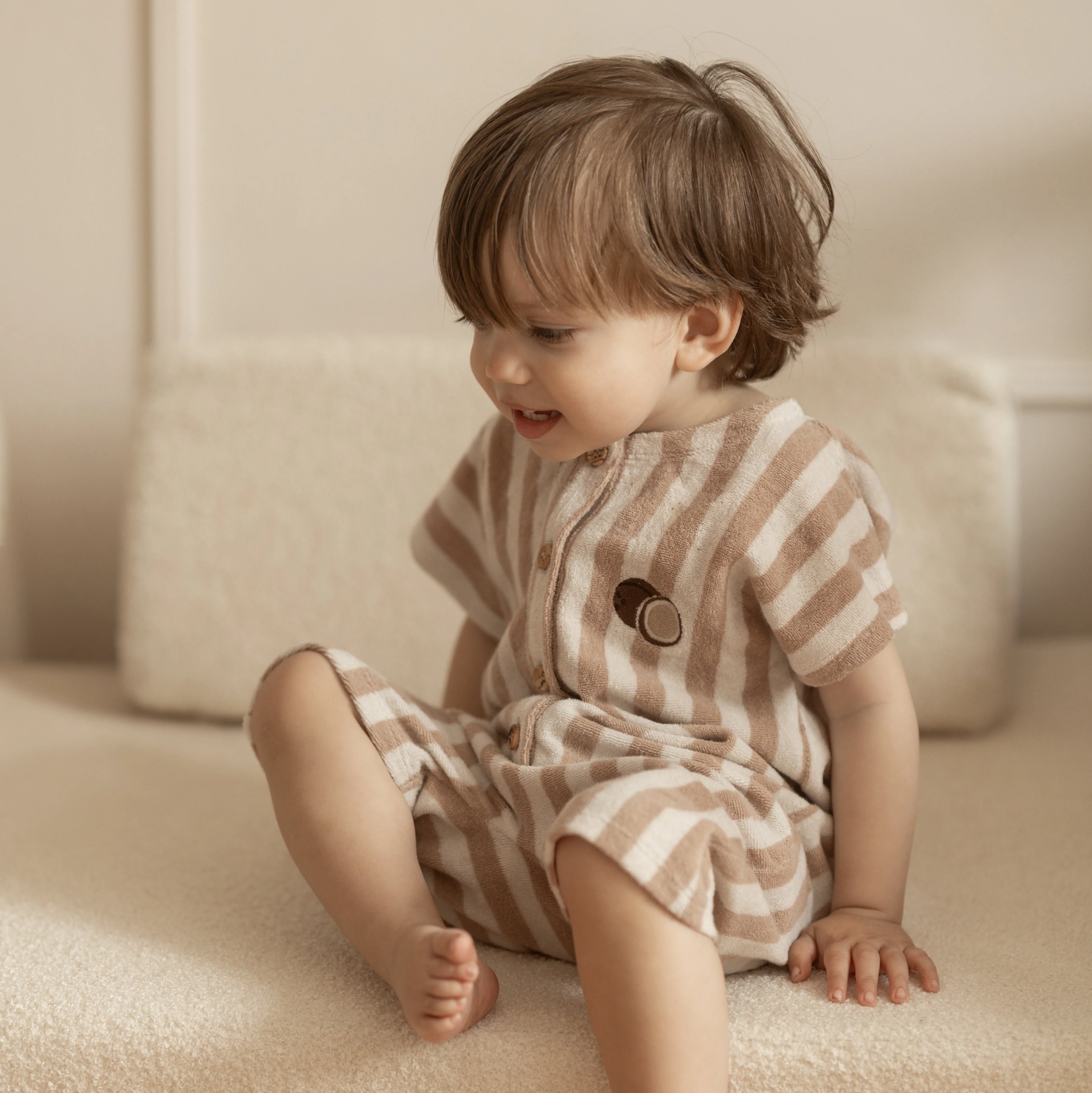 Organic Terry Onesie - Latte Striped - Image 7