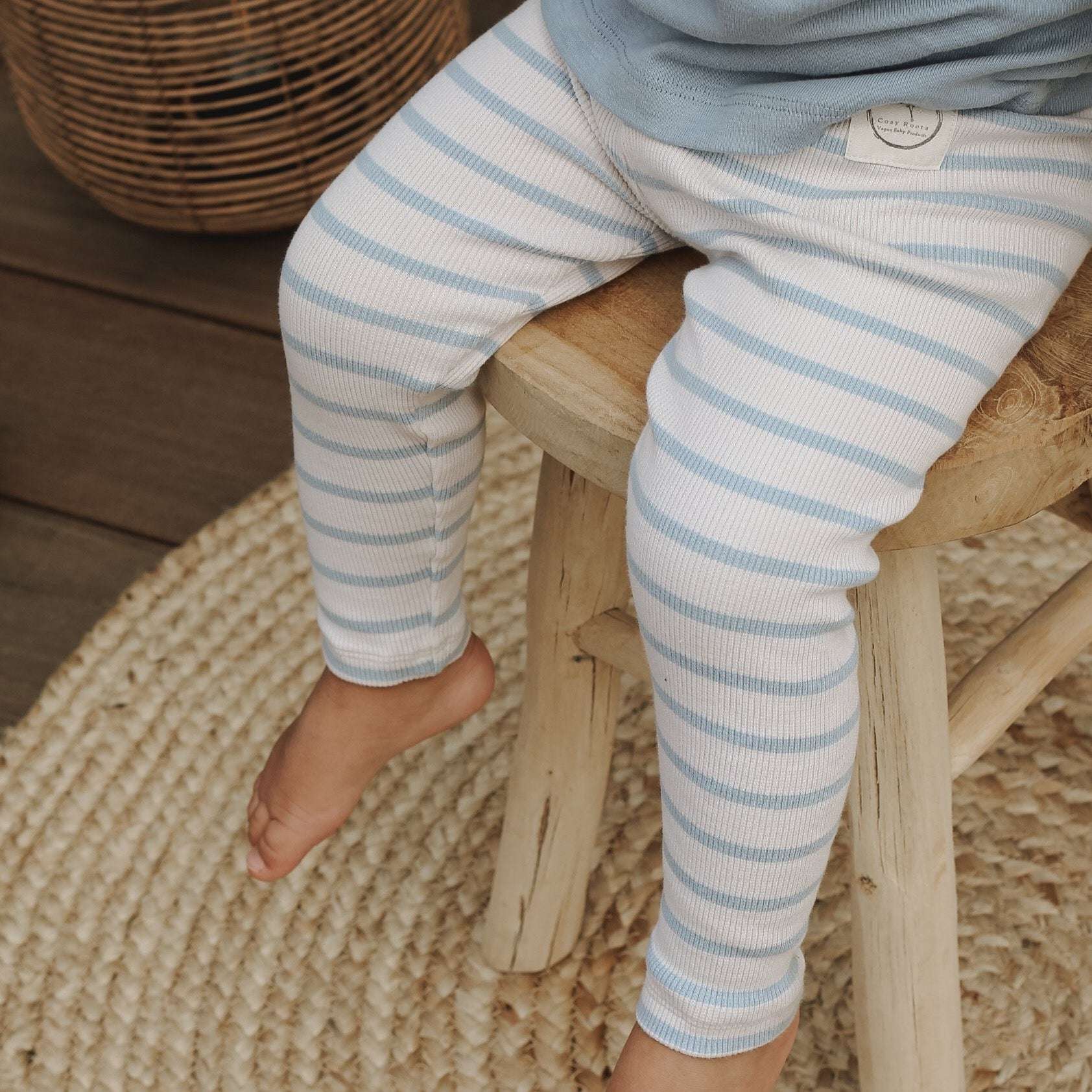 Organic Rib Leggings - Blue Striped - Image 6