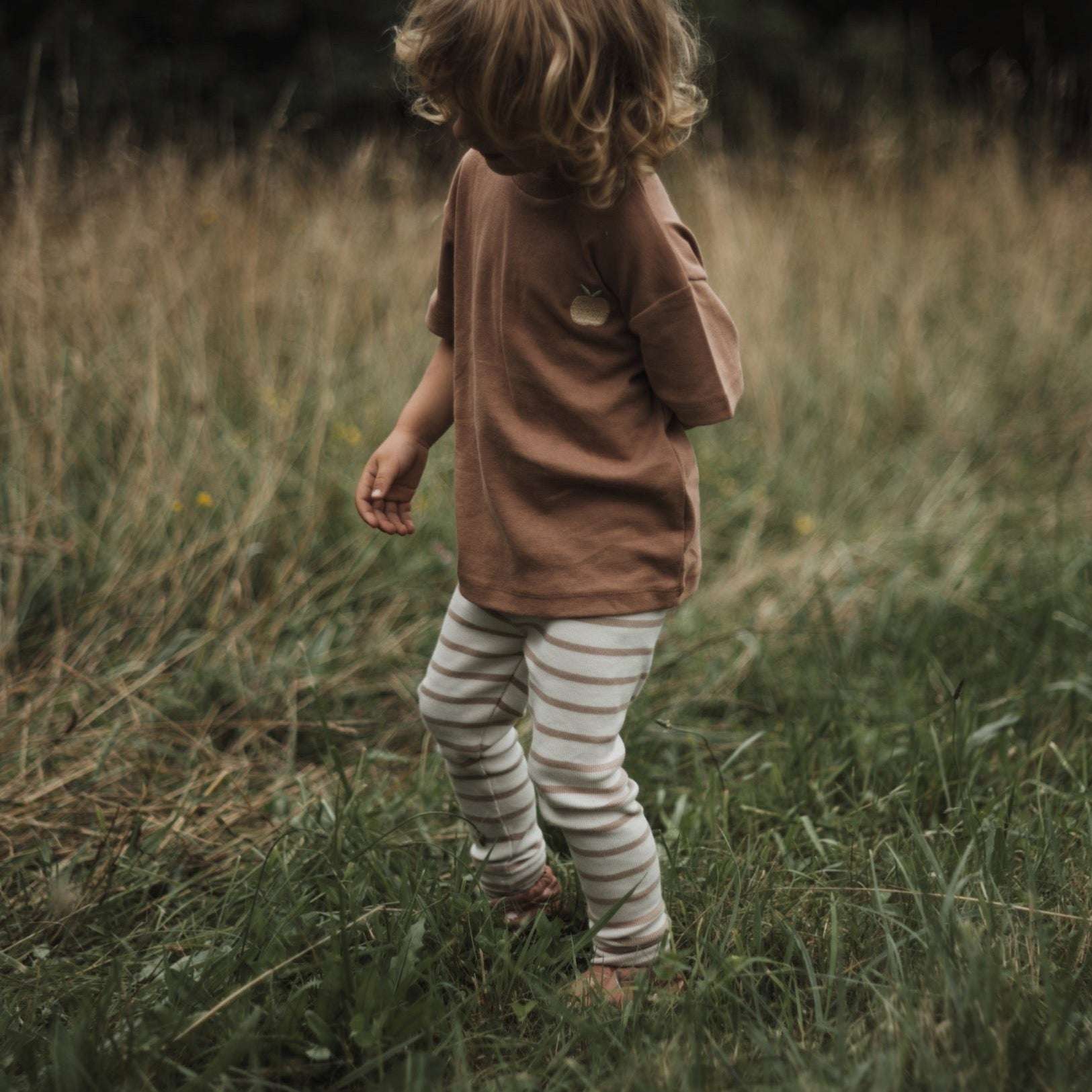 Organic Rib Leggings - Caramel Striped - Image 5