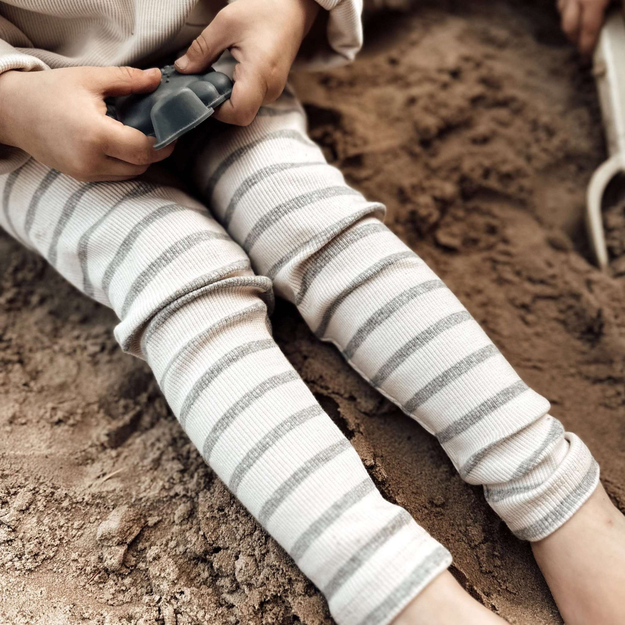Organic Rib Leggings - Grey Striped - Image 3
