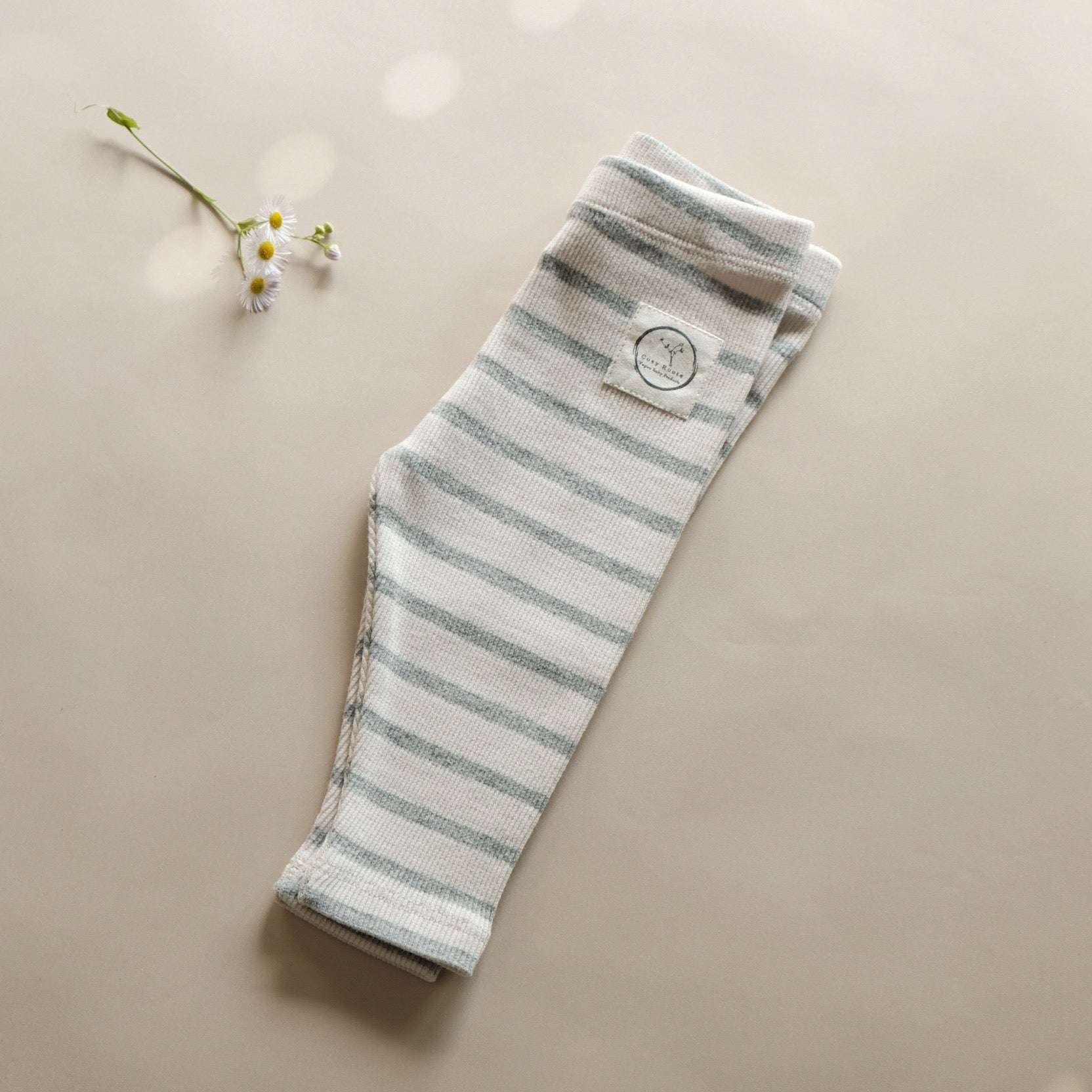 Organic Rib Leggings - Grey Striped - Image 9