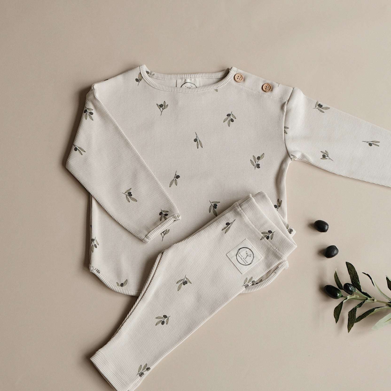 Organic Rib Leggings - Tiny Olives - Image 15