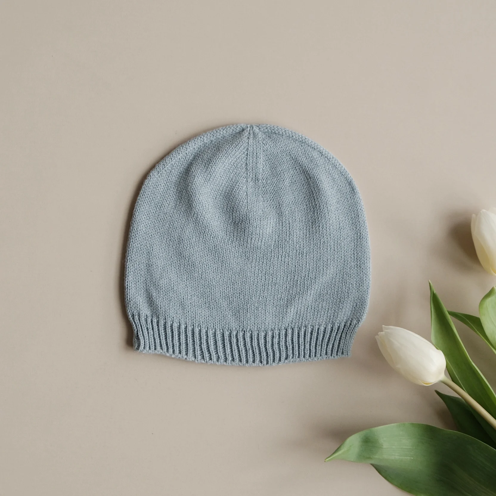 Organic Thin Knit Beanie - Dusty Blue - Image 6