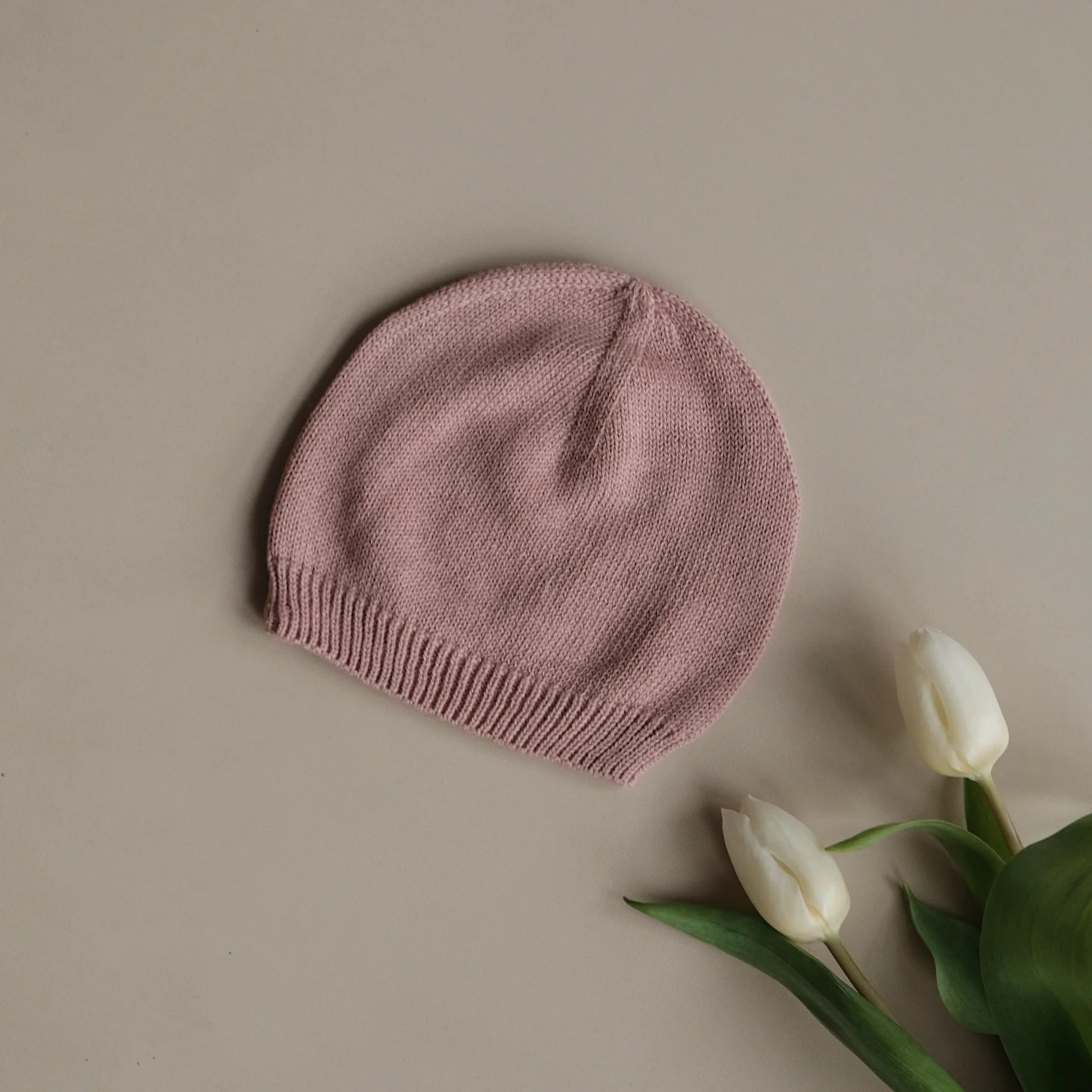 Organic Thin Knit Beanie - Dusty Rose - Image 3