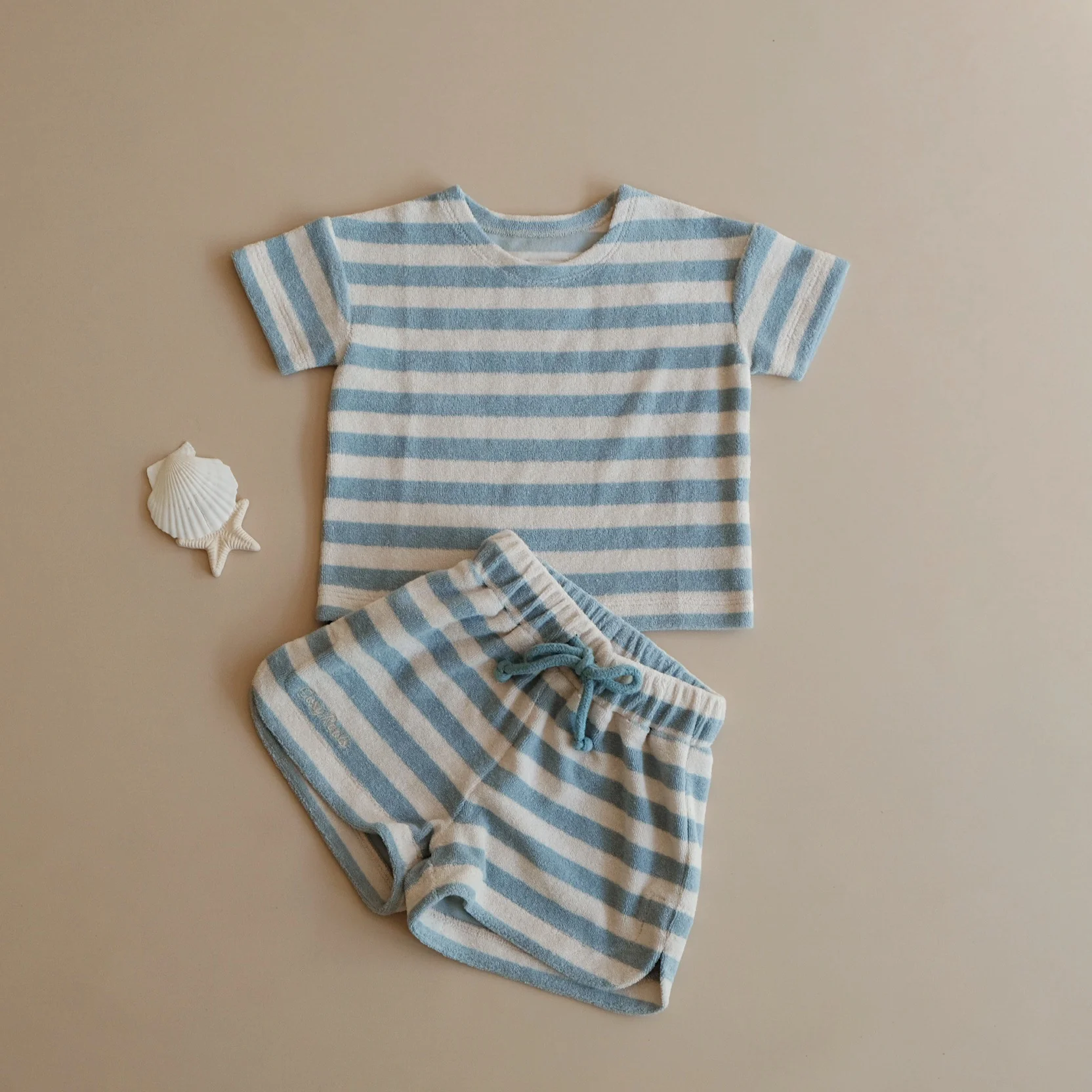 Organic Terry Shorts - Blue Striped - Image 9