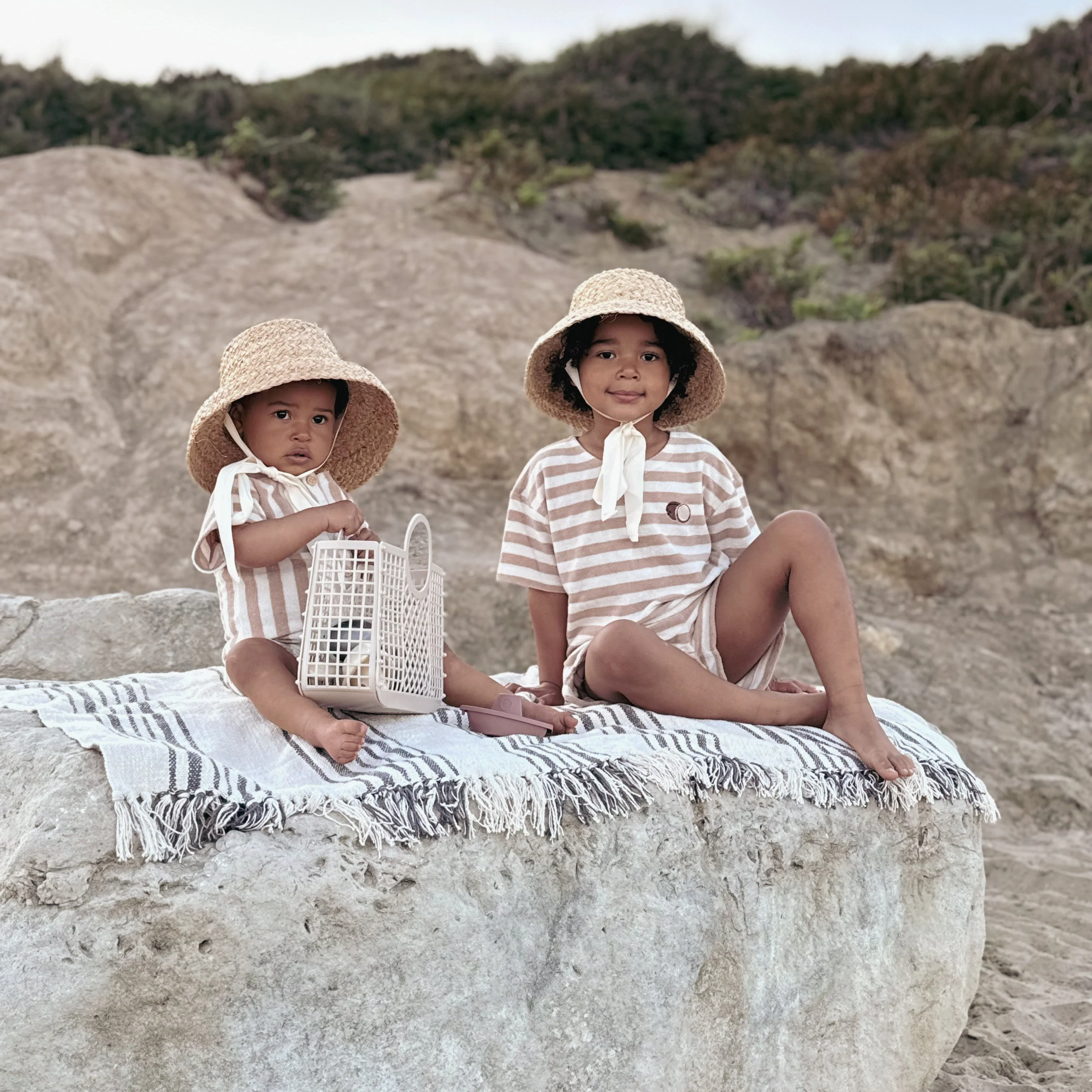 Organic Terry Shorts - Latte Striped - Image 3
