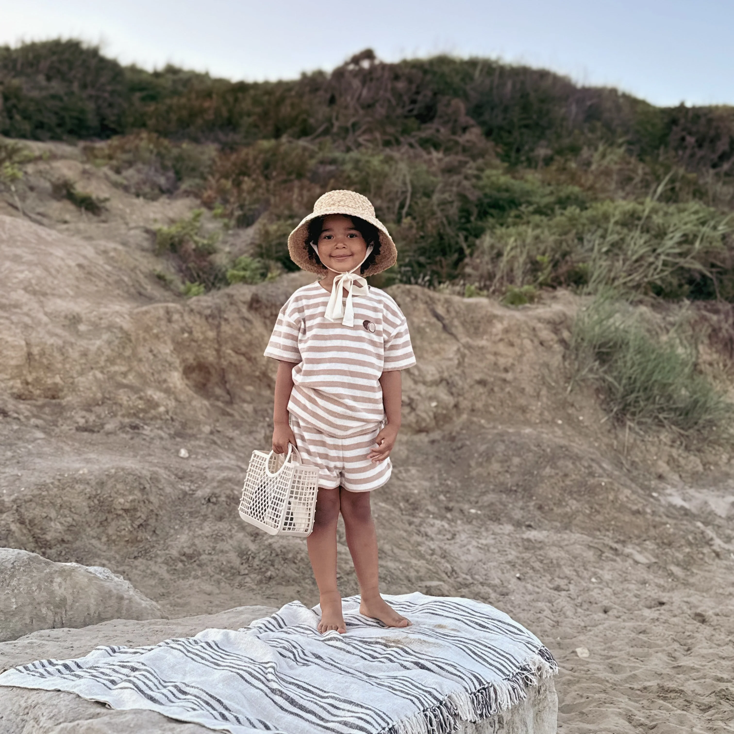 Organic Terry Shorts - Latte Striped - Image 5