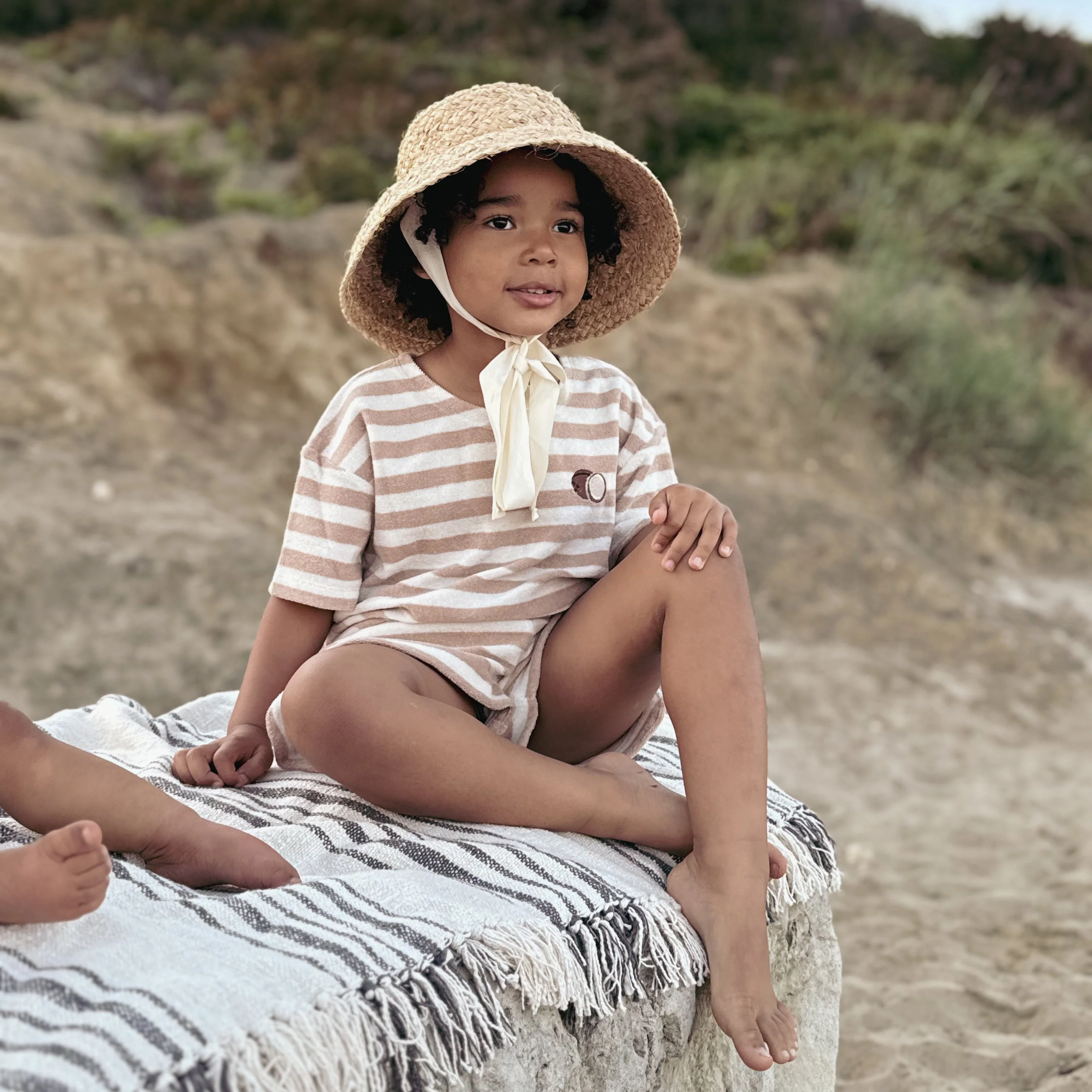 Organic Terry Shorts - Latte Striped - Image 7
