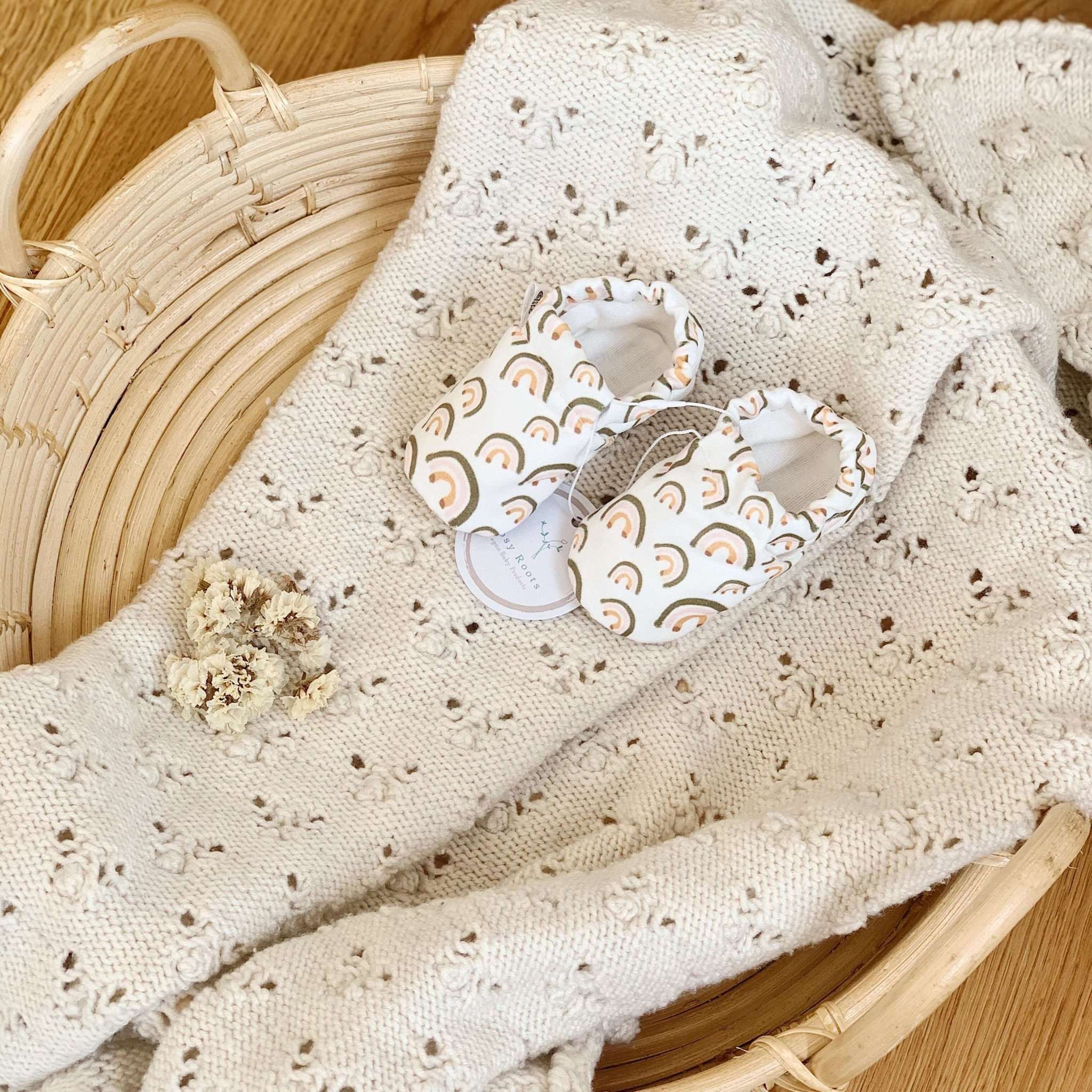 Vegan Newborn Shoes - Vintage Rainbows - S A L E - Image 7